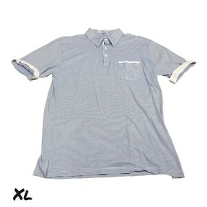 Vtg 90s Enro Polo Shirt Men's X-LARGE Blue with Stripe Cotton Blend Golf Pocket